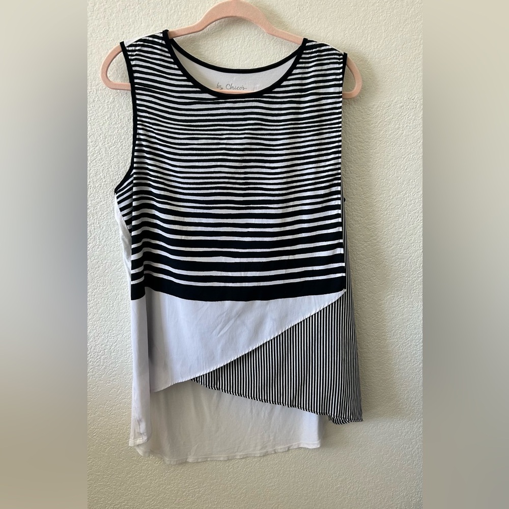 Chico's Black White Drape Front Tank Top Sleeveless Shirt Chicos Size 2